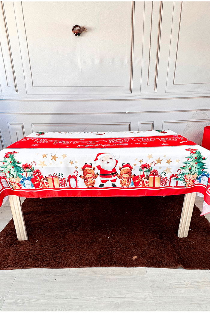 Toalha de Mesa Natalina Retangular Branca Papai Noel Grande 2,30x1,40