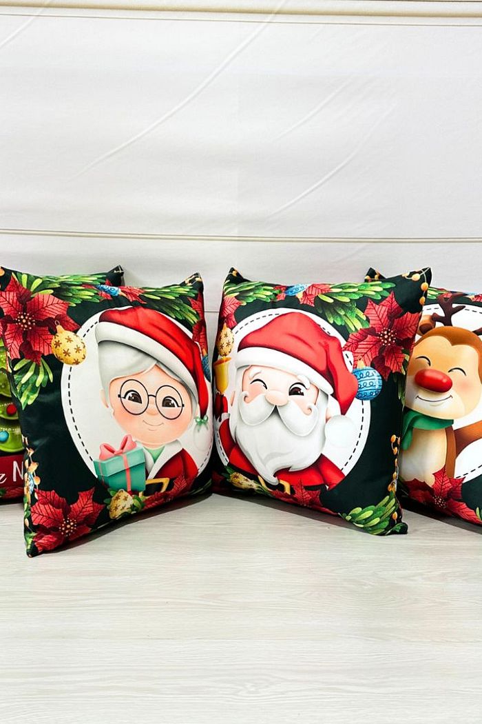 KIT 4 CAPAS DE ALMOFADAS DE SARJA DECORATIVAS NATAL - 45x45