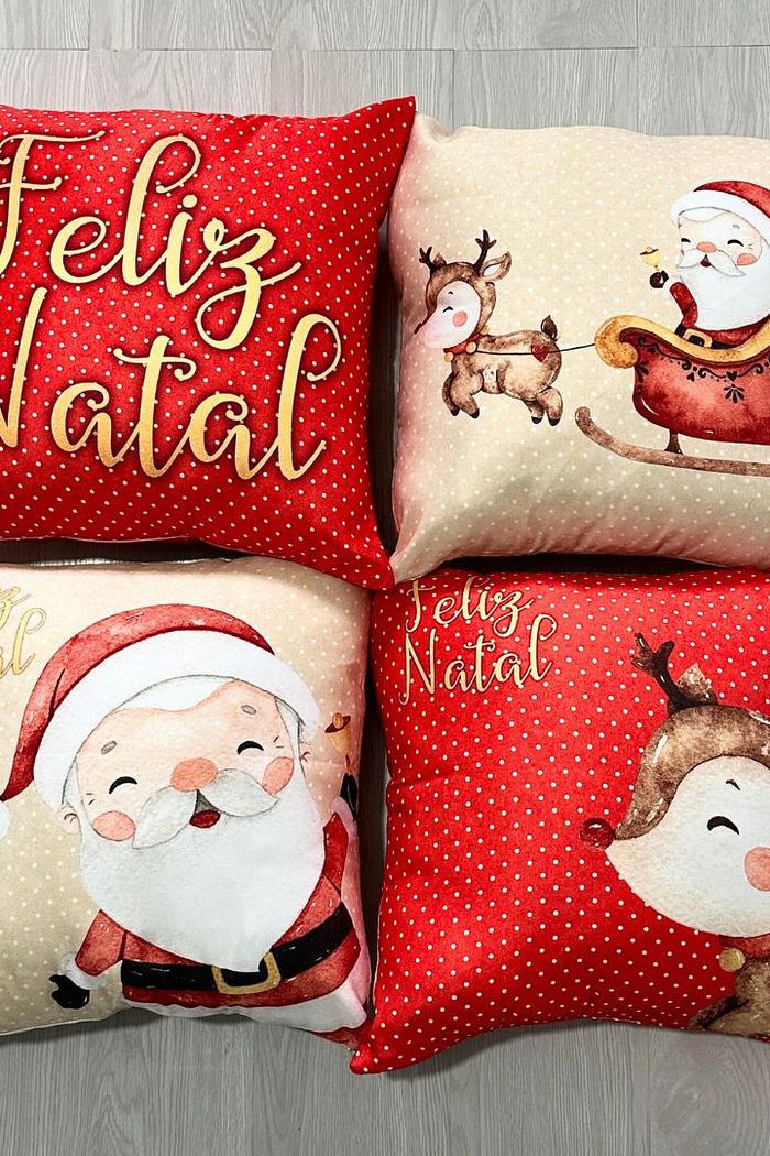 KIT 4 CAPAS DE ALMOFADAS DE SARJA DECORATIVAS NATAL - 45x45
