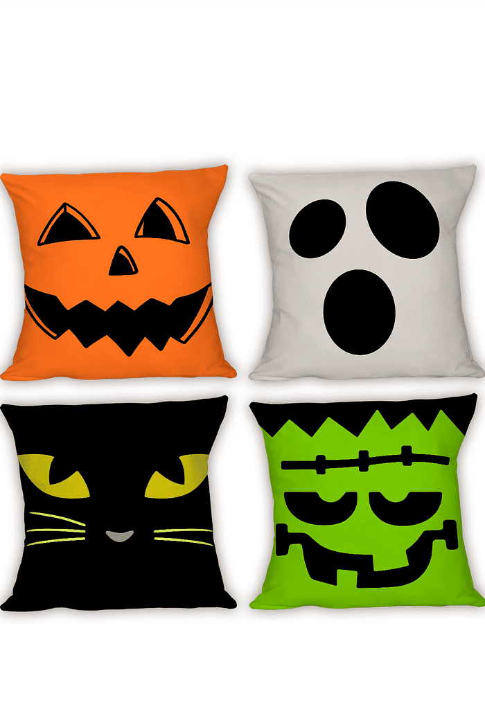KIT 4 CAPAS DE ALMOFADAS SARJA DECORATIVAS HALLOWEEN - 45x45