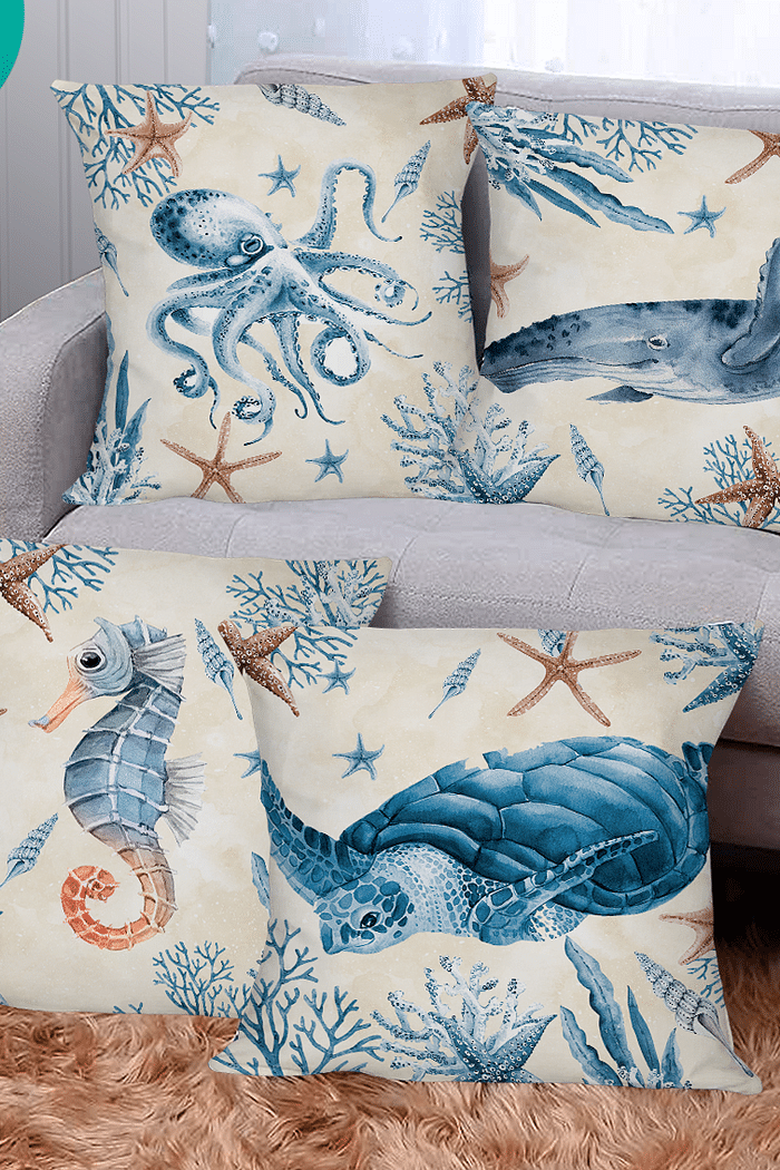 KIT 4 CAPAS DE ALMOFADAS DECORATIVAS OCEANO