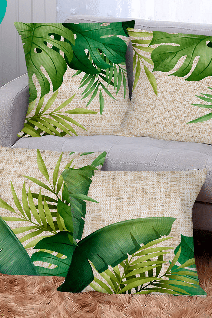 KIT 4 CAPAS DE ALMOFADAS DECORATIVAS FOLHAGENS - 45x45