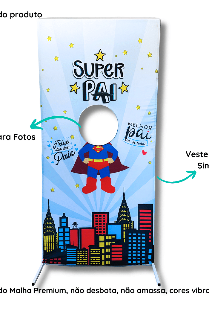 Painel Dia dos Pais 2024 para fotos interativo Super Heroi, Super Pai