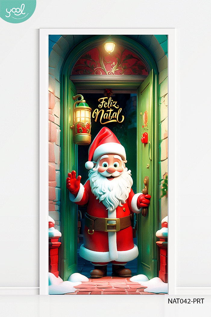 Capa de Porta Natal Papai Noel Abrindo a Porta