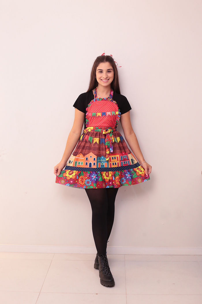 Avental Vestido Festa Junina estampa Arraiá cidade Junina MODELO ADULTO