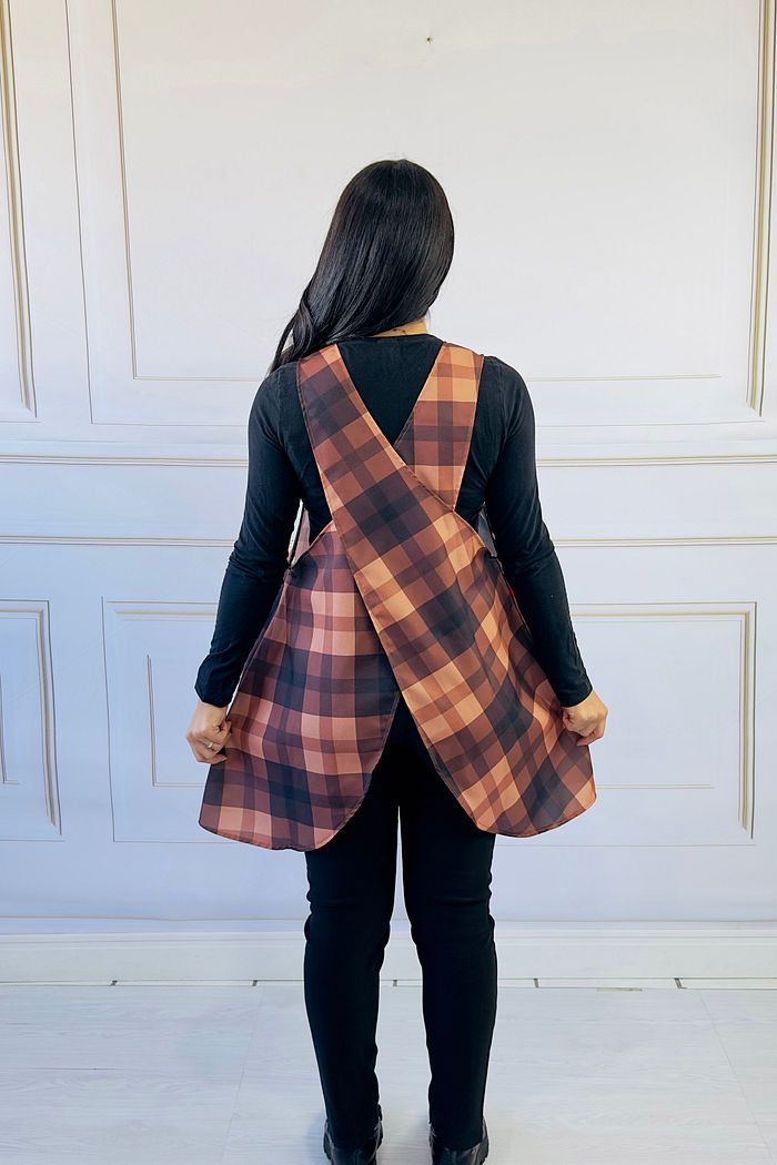 Avental Japonês Festa Junina Xadrez Marron