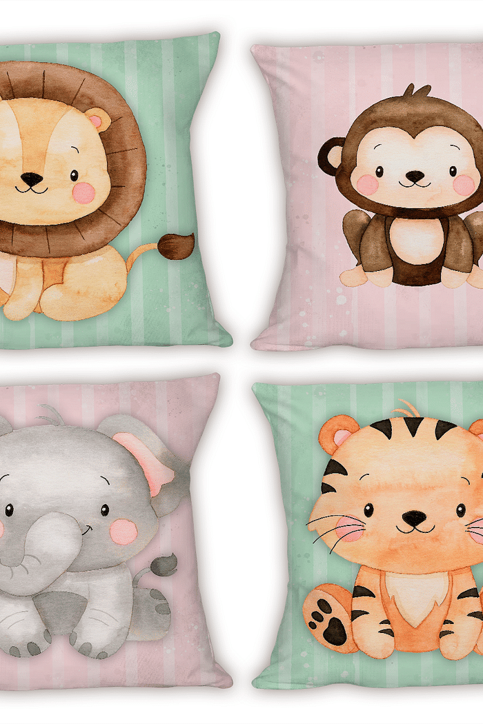 KIT 4 CAPAS DE ALMOFADAS DECORATIVAS SAFARI KIDS- 45x45