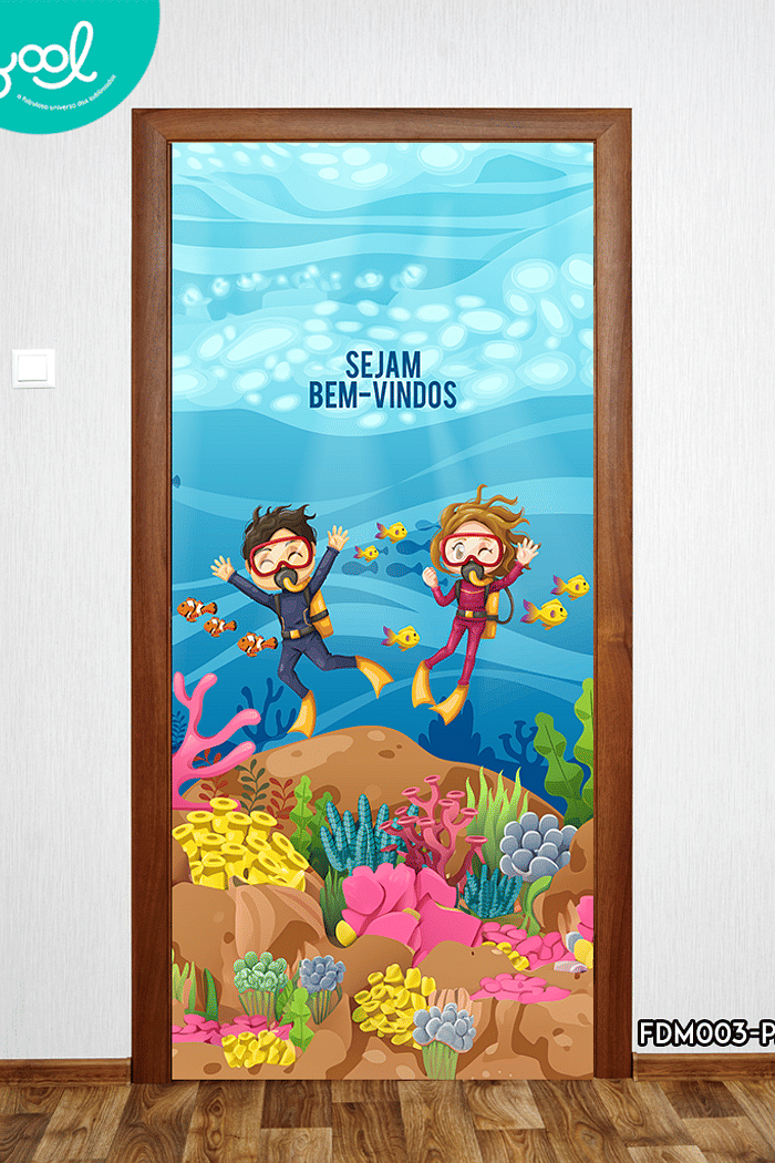 Capa de Porta Decorativa Fundo do Mar Mergulhadores