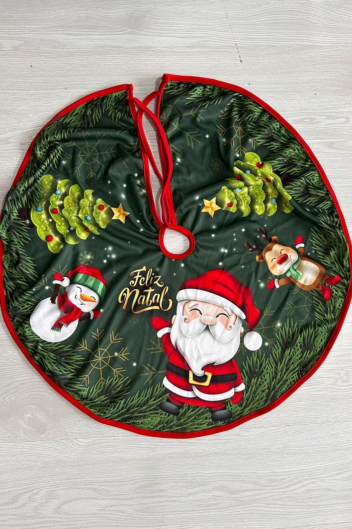 Saia de Pinheiro de Natal Verde Papai Noel e Rennas