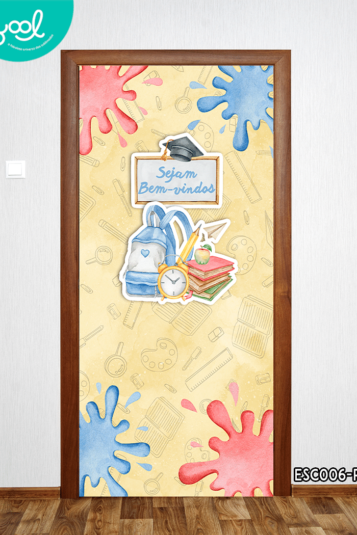 Capa de Porta Decorativa Sejam Bem-Vindos Mochila e Livros