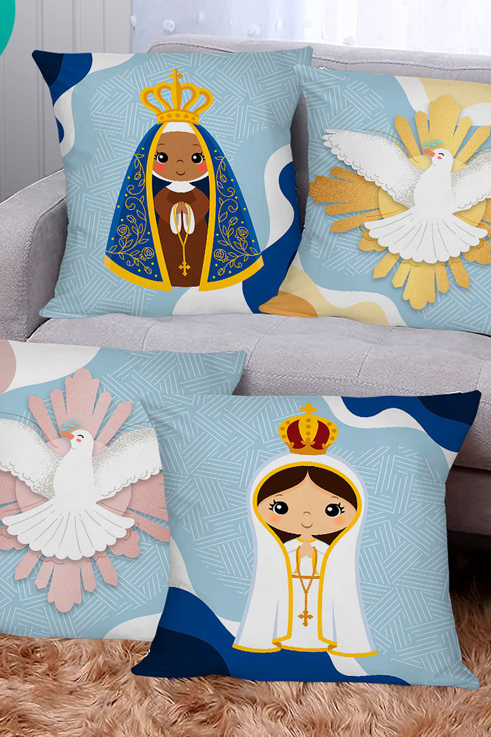 KIT 4 CAPAS DE ALMOFADAS DECORATIVAS NOSSA SENHORA- 45x45