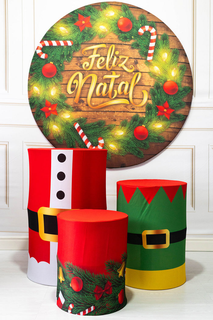 KIT NATAL PAINEL REDONDO + 3 CAPAS CILINDROS EM TECIDO - NA-302