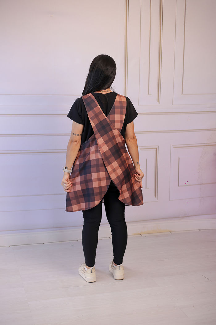 Avental Japonês Festa Junina Xadrez Marron