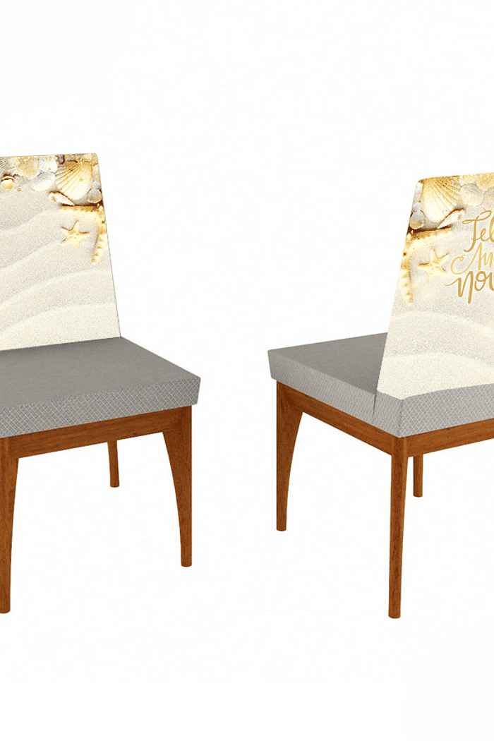 KIT COM 4 Capa de Cadeira Decorativa Ano Novo Reveilon Fundo Dourado