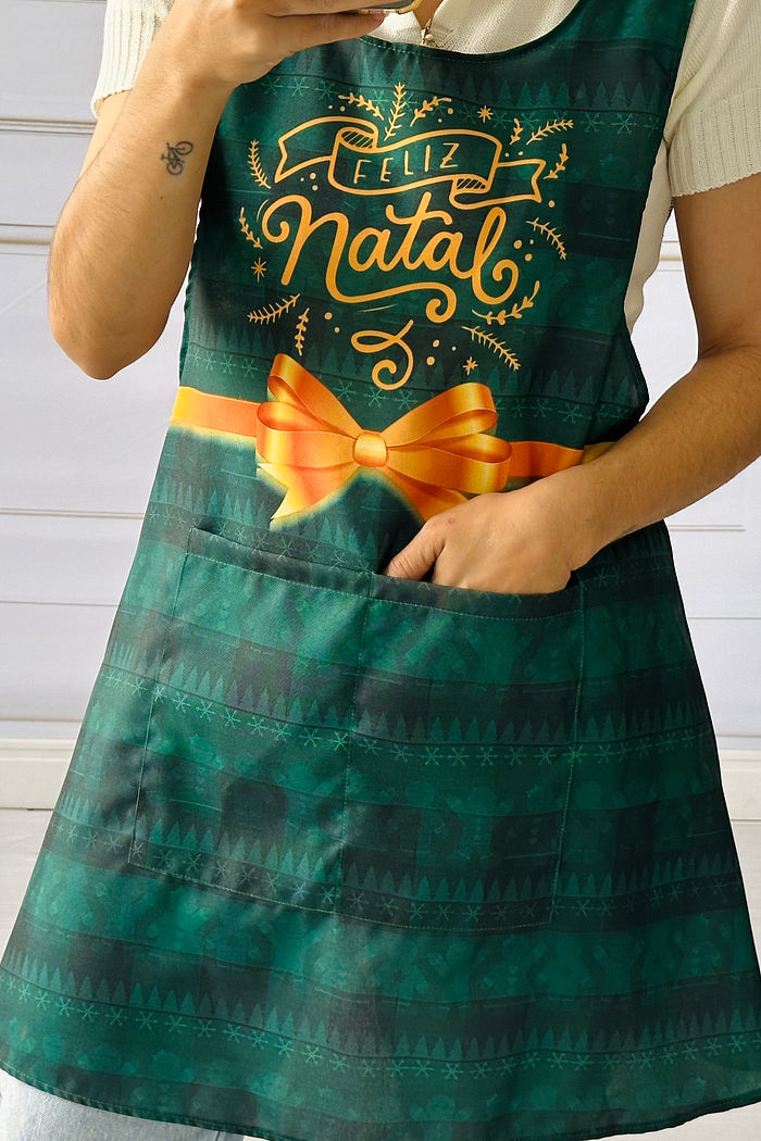 Avental Japonês Natal Xadrez Verde
