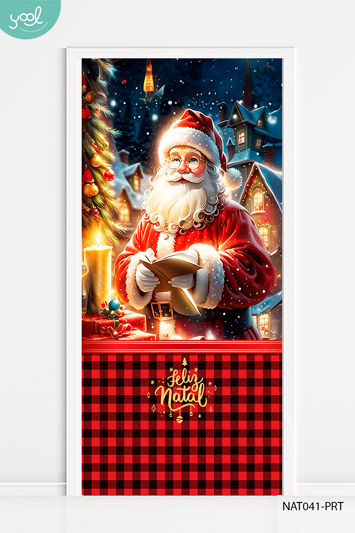 Capa de Porta Natal Xadrez Papai Noel