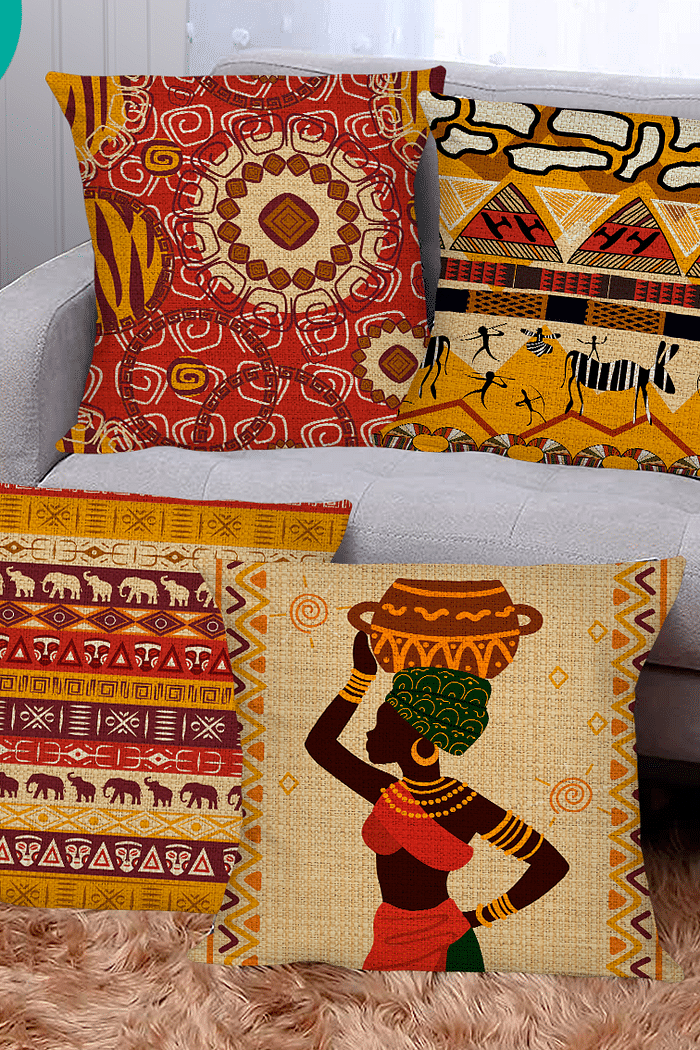 KIT 4 CAPAS DE ALMOFADAS DECORATIVAS AFRICAN STYLE- 45x45