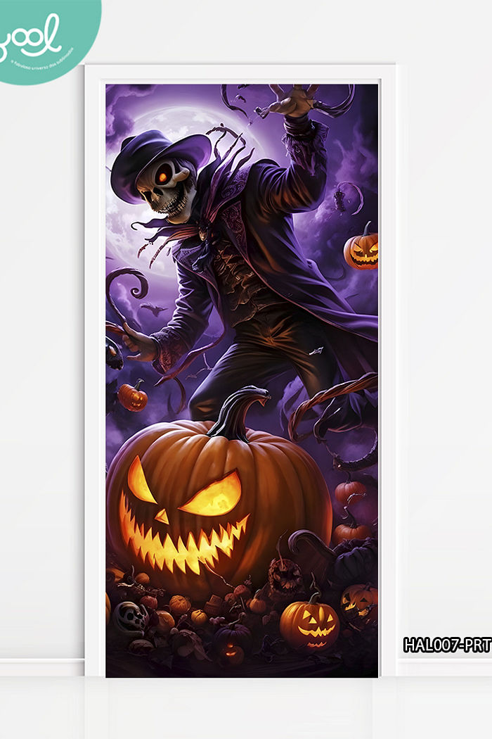 Capa de Porta Halloween Caveira e Abóbora Assustadoras