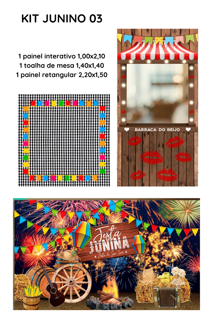 KIT JUNINO 03- TECIDO PARA PAINEL RETANGULAR + TECIDO PARA PAINEL INTERATIVO SIMPLES + TOALHA DE MESA