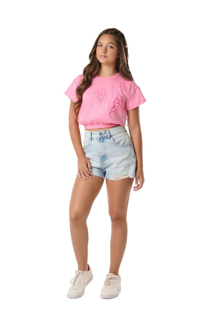 BLUSA JUV MEIA MALHA C/ REF. E ELÁSTICO CINTURA