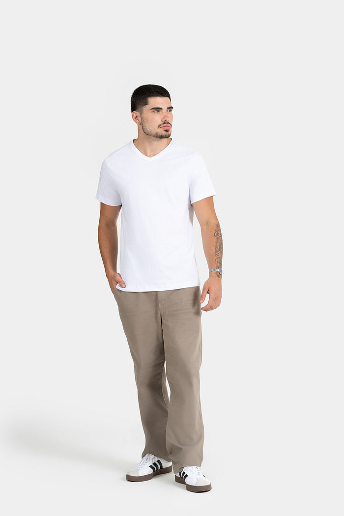 T-SHIRT MEIA MALHA DECOTE V C/ REF E ETIQ. CLIPS