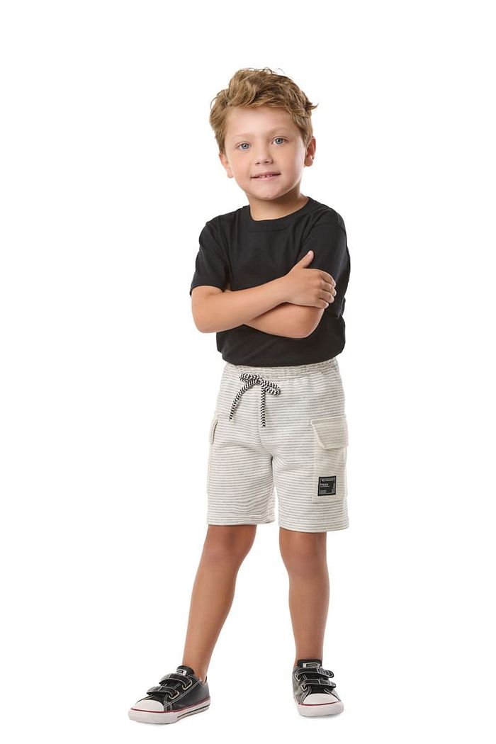 BERMUDA PP MOLETINHO LISTRADO BOLSO CARGO C/ TERMO  E CORDÃO