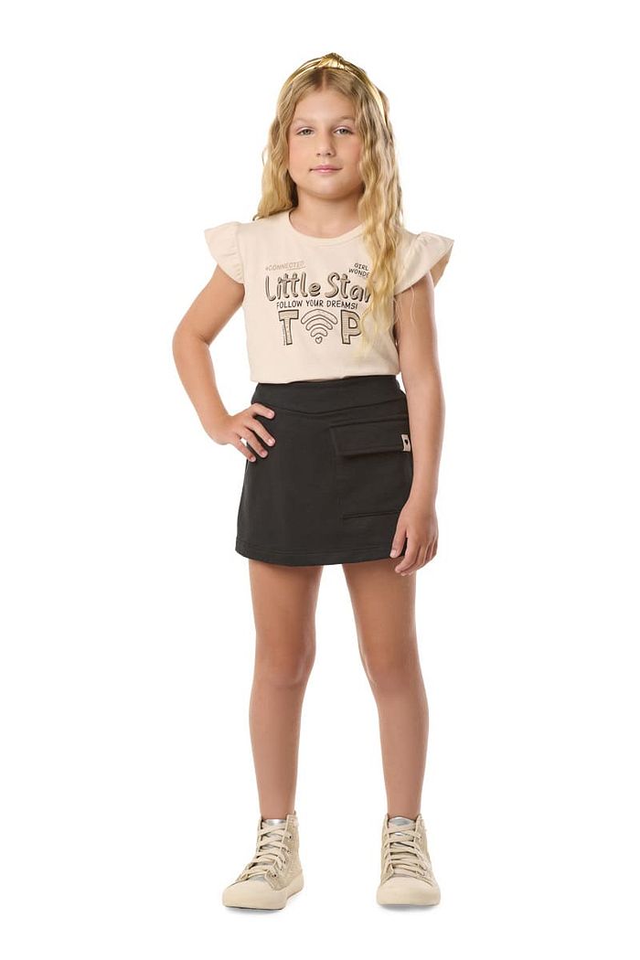 BLUSA INF MEIA MALHA C/ REF., BABADINHO E STRASS