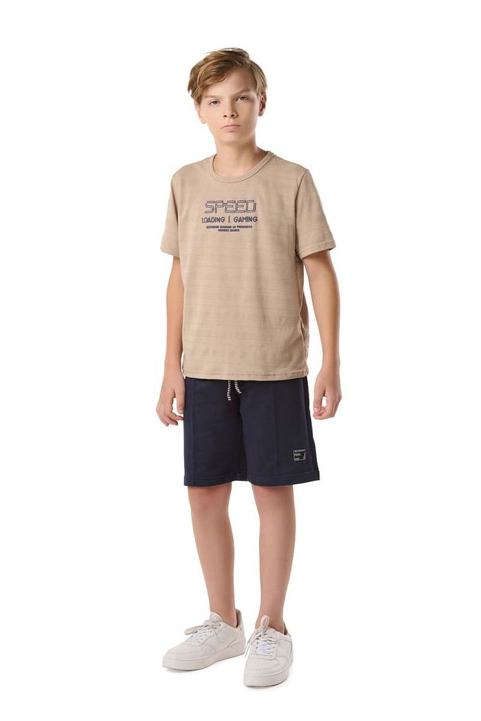 CJ.JUV CAMISETA MALHA TEXTURIZADA C/ REF. E BERM. MOLETINHO C/ RECORTE, TERMO E CORDÃO