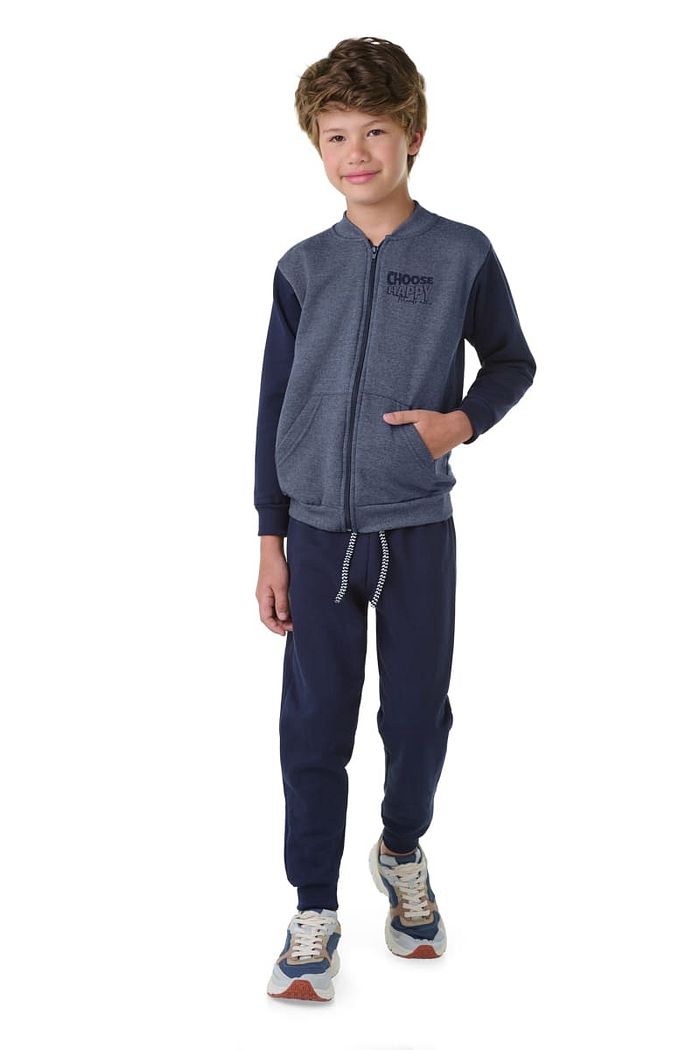 CJ.INF MOL C/ JAQUETA DE GOLA E BOLSO CANGURU E CALÇA C/ PUNHO E CORDÃO