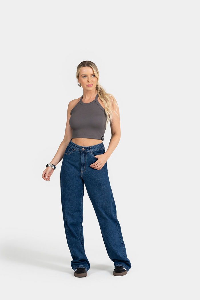 CROPPED REGATA CANELADA DE ALÇA COM ETIQ. CLIPS