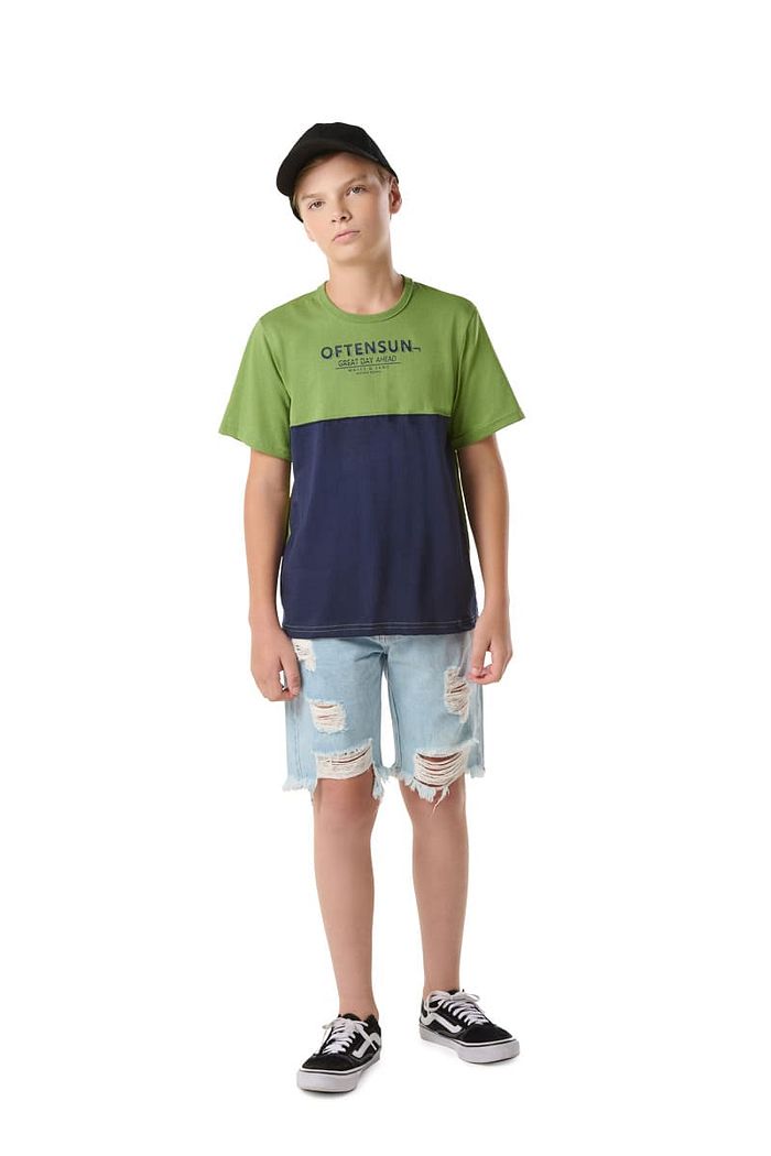 CAMISETA JUV M/M C/ REFORÇO E RECORTE CONTRASTE