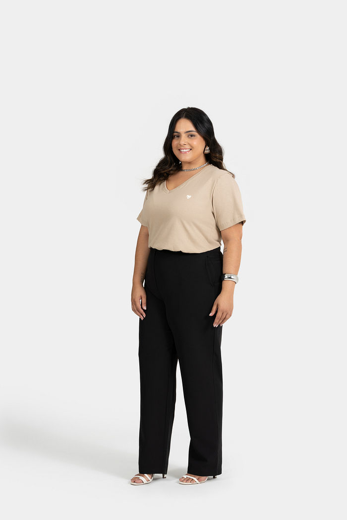 T-SHIRT PLUS SIZE MEIA MALHA DECOTE V C/ REF E ETIQ. CLIPS