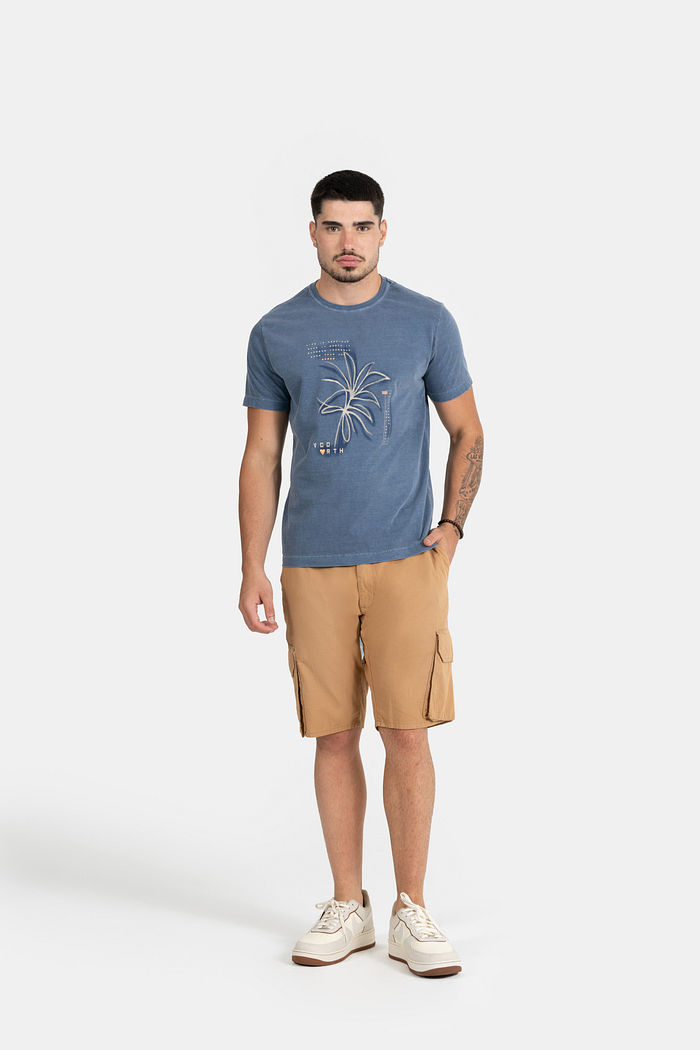 T-SHIRT MEIA MALHA COM LAVANDERIA STONE E ETIQ. CLIPS