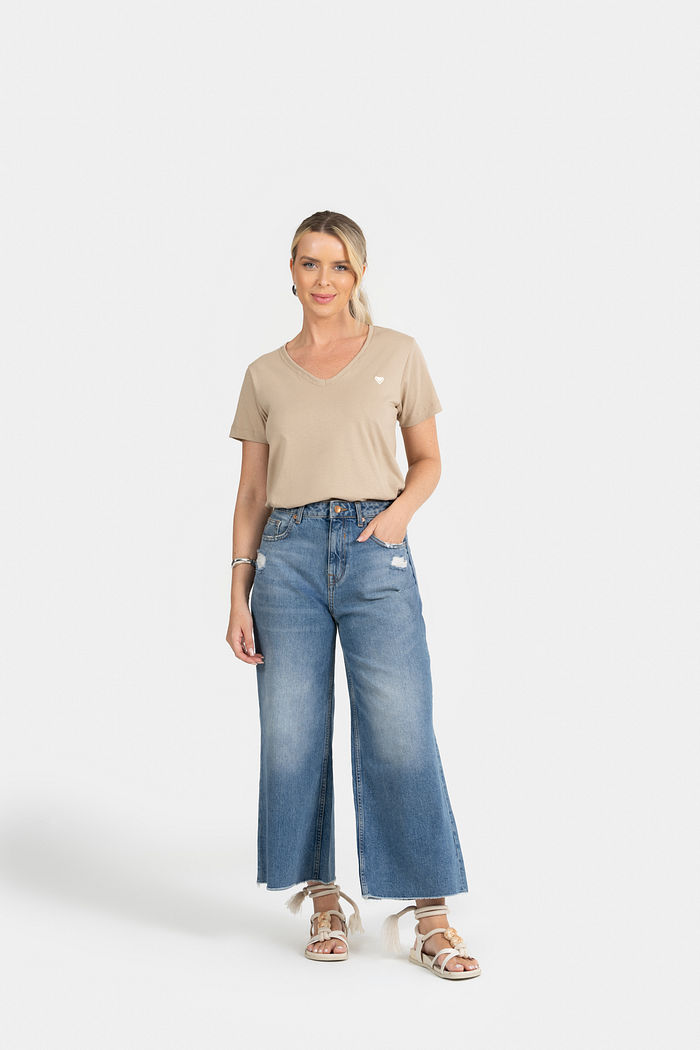 T-SHIRT MEIA MALHA DECOTE V C/ REF. E ETIQ. CLIPS