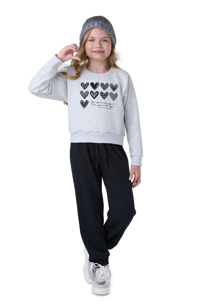 CJ.INF MOL C/ BLUSÃO CROPPED DE REF. E CALÇA JOGGER CLOCHARD C/ CORDÃO