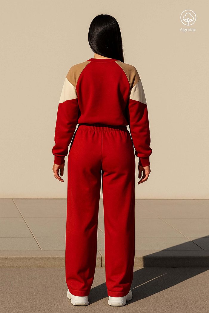 Conjunto Moletom Felpado Feminino Calca Blusa Manga Longa Delta Vermelho