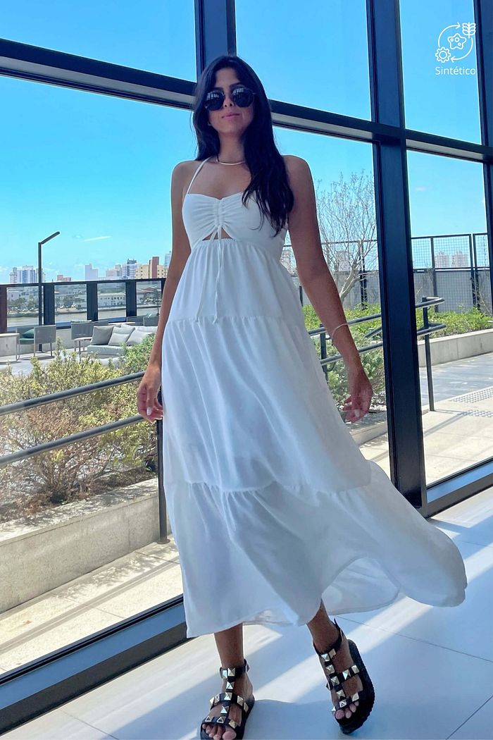 Vestido Longuete de Alças Camadas Sorele OffWhite