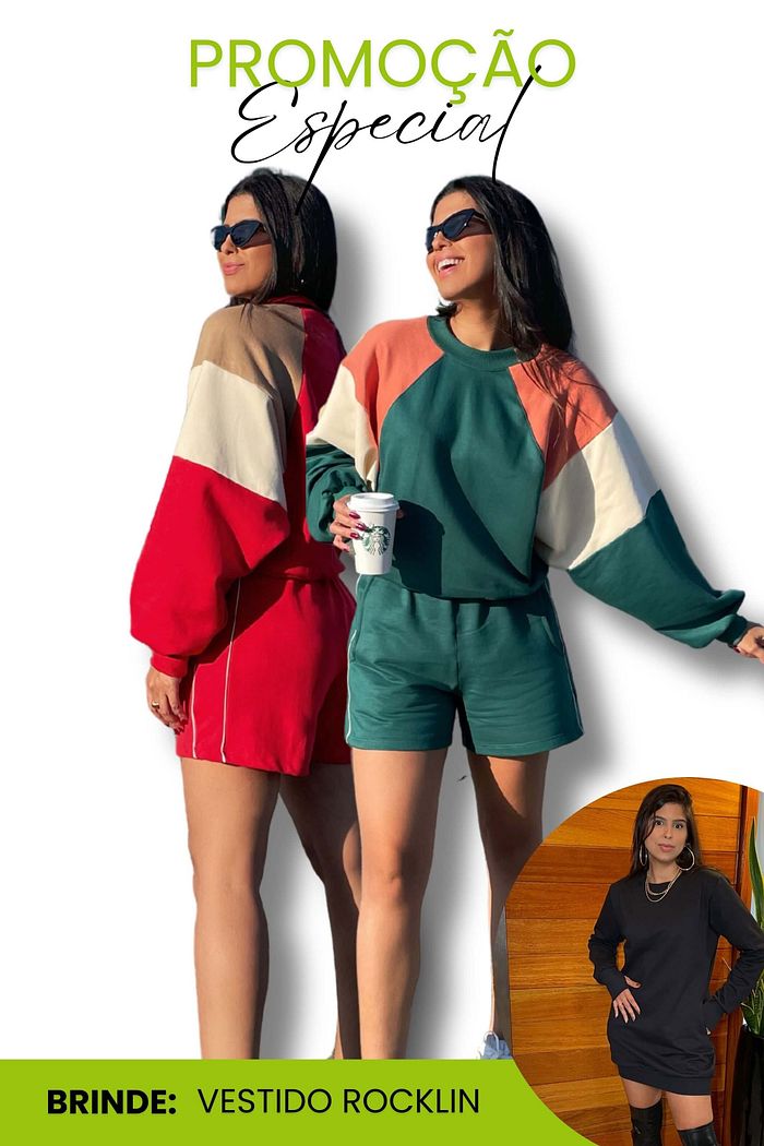 LEVE 3 MOLETONS FELPADOS | 2 CONJUNTOS MOLETONS SHORTS E GANHE 1 VESTIDO MOLETOM