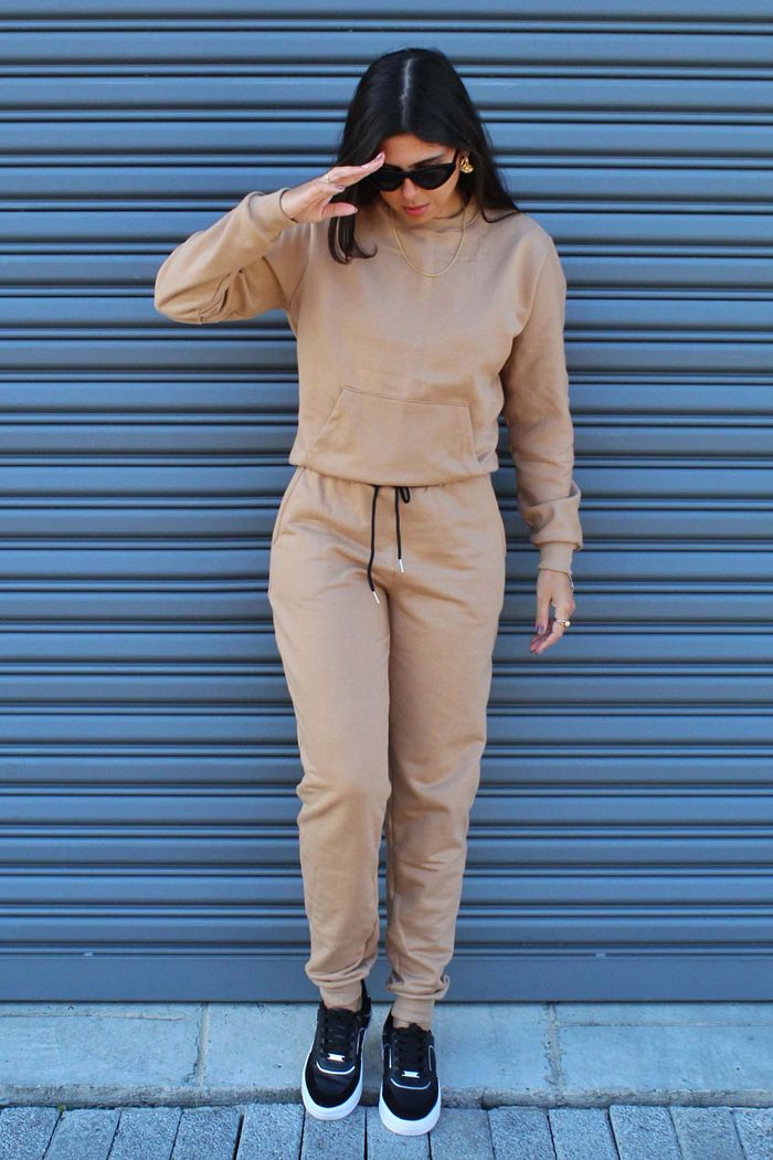 Conjunto Moletom Felpado Feminino Calca Jogger Blusa Manga Longa Soho Camel