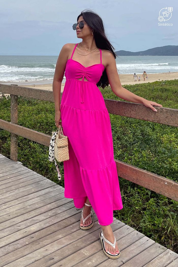 Vestido Longuete de Alças Camadas Sorele Pink