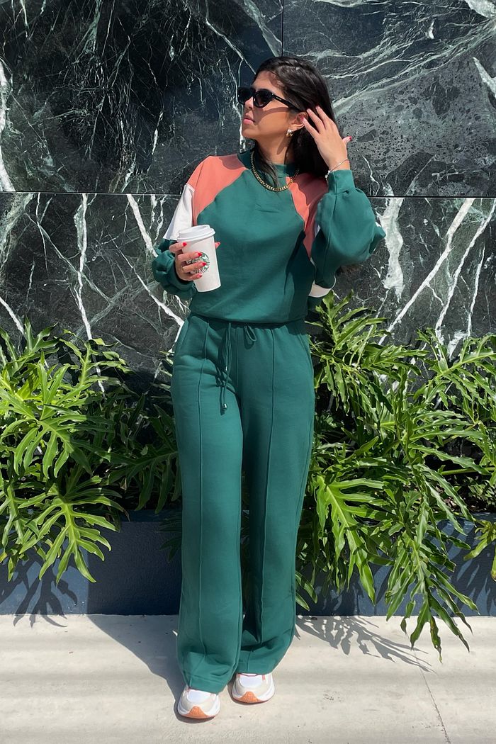 Conjunto Moletom Felpado Feminino Calca Blusa Manga Longa Delta Verde