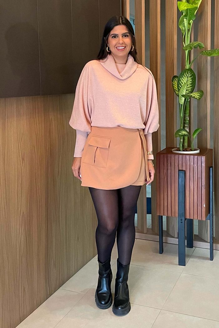 Short Saia Alfaiataria Cintura Alta Mia Camel