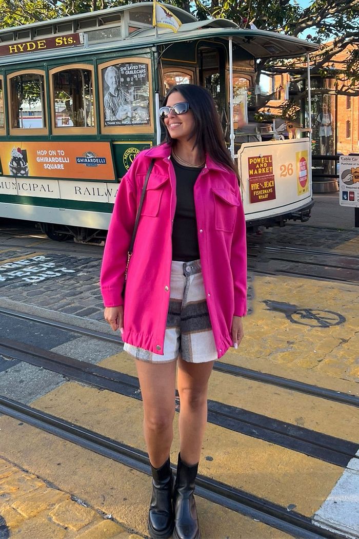 CASACO LÃ BATIDA OVER BAKER PINK