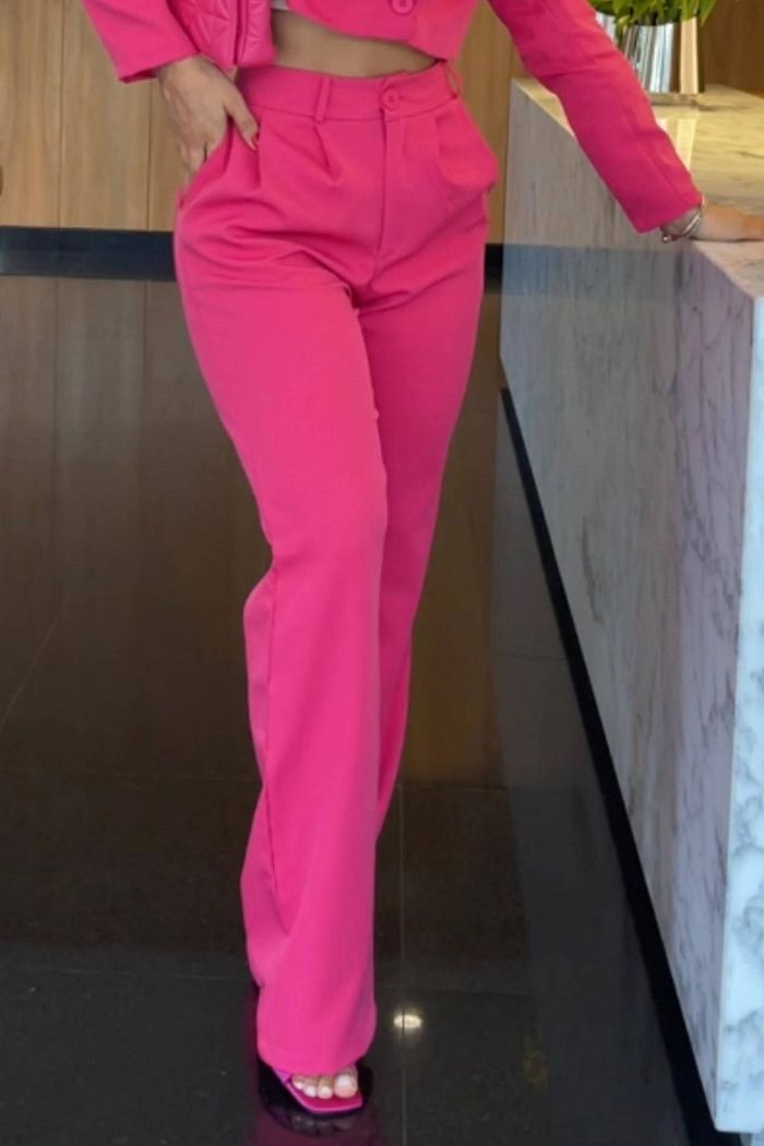 Calça Feminina Cintura Alta Alfaiataria Wideleg Zafira Pink