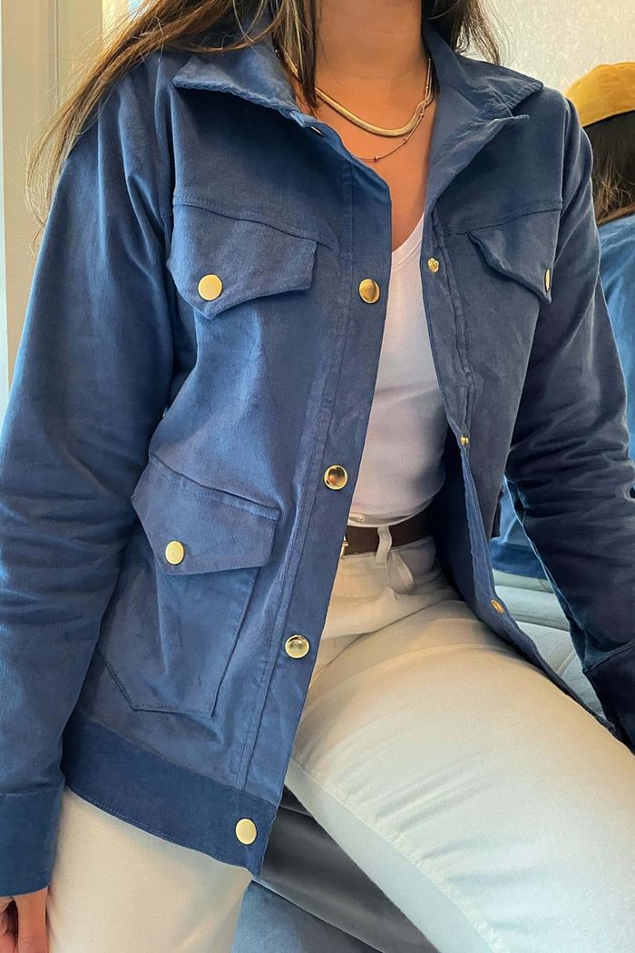 Jaqueta Feminina Manga Longa de Veludo Kiara Azul