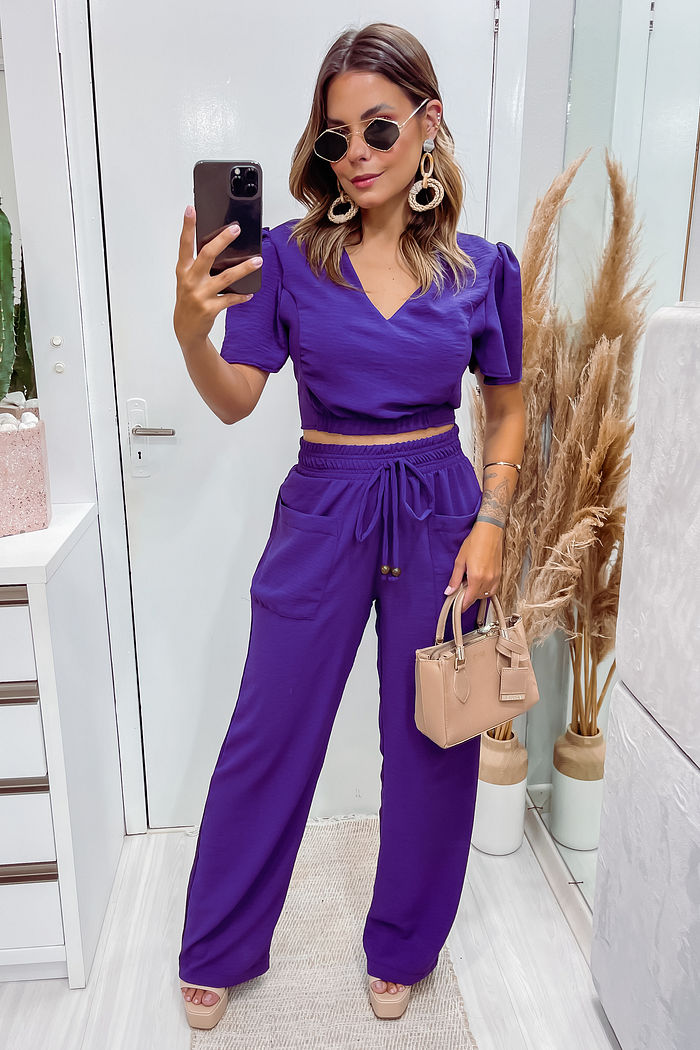 Calça Flow em Viscose - Roxo Intenso