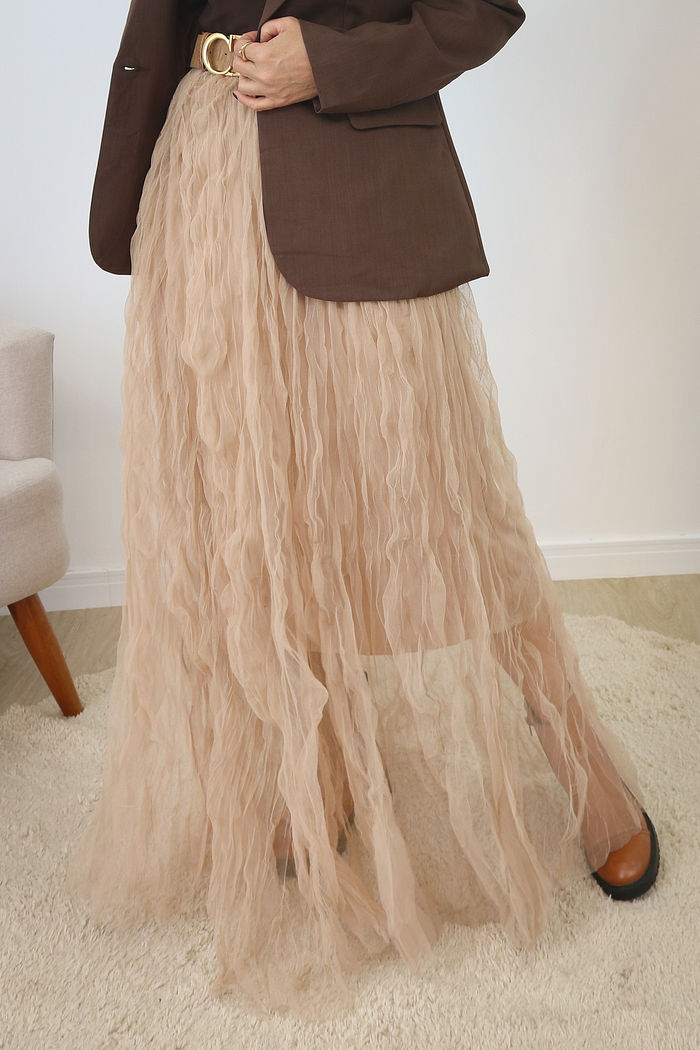 Saia Longa Tule Com Texturas - Mocca