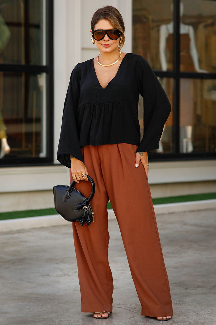 Bata Antônia - Tecido Plano de Viscose Cambraia  - Preto