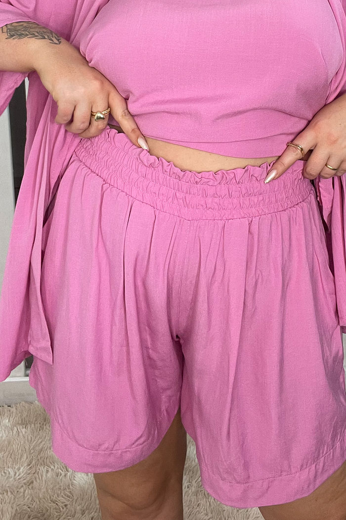 Shorts Aurora de Tecido de Viscose - Rosa Bloom