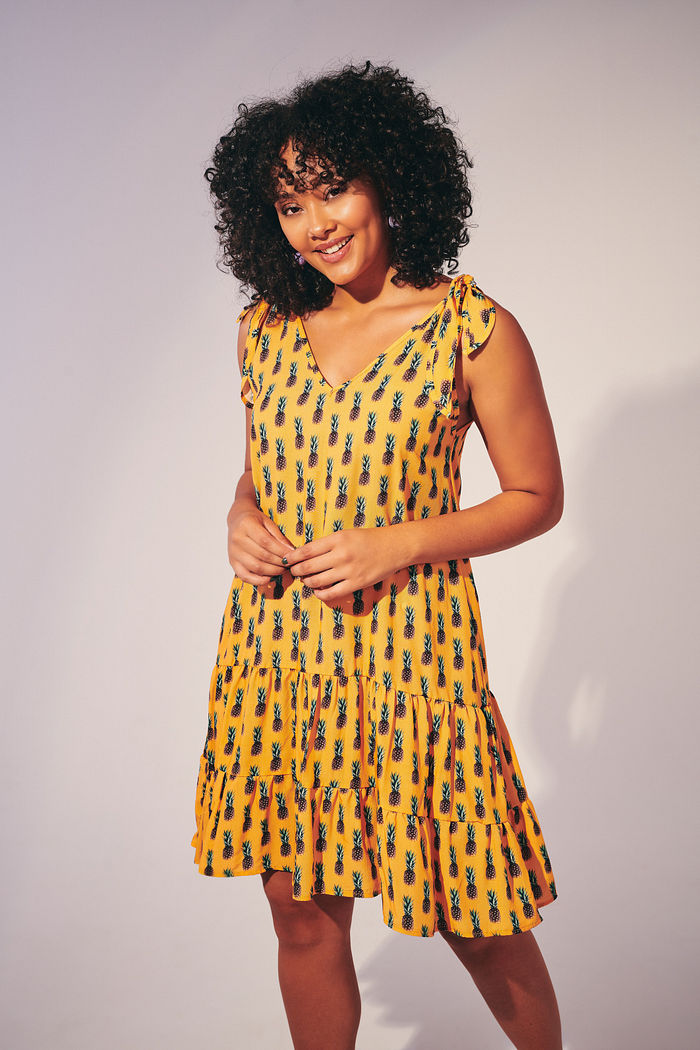 Vestido Mara Mini Abacaxis com Amarelo